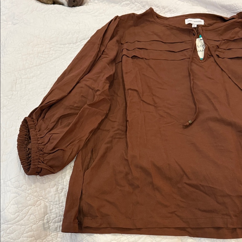 Lost + Wander Rust Brown Drawstring Peasant Top N… - image 3